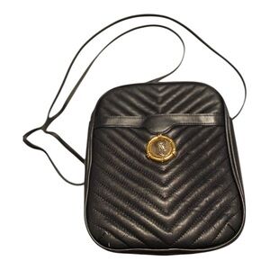 Fellini Italia Blue Quilted Cameo Gold Accent Leather Crossbody Handbag